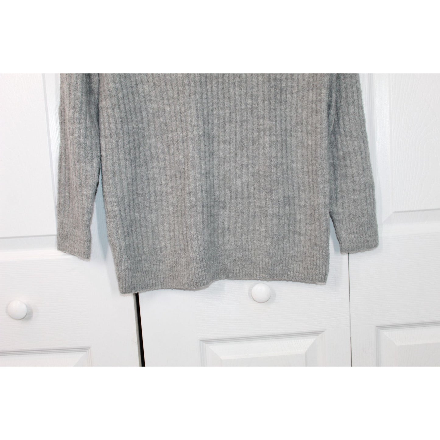 LL Bean Women's Cozy Cloud Sweater Quarter Zip Wool Blend Gray Heather Small