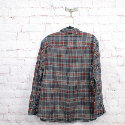 LL Bean Men's Scotch Plaid Flannel Shirt Traditional Fit Cotton Gray Red Size XL