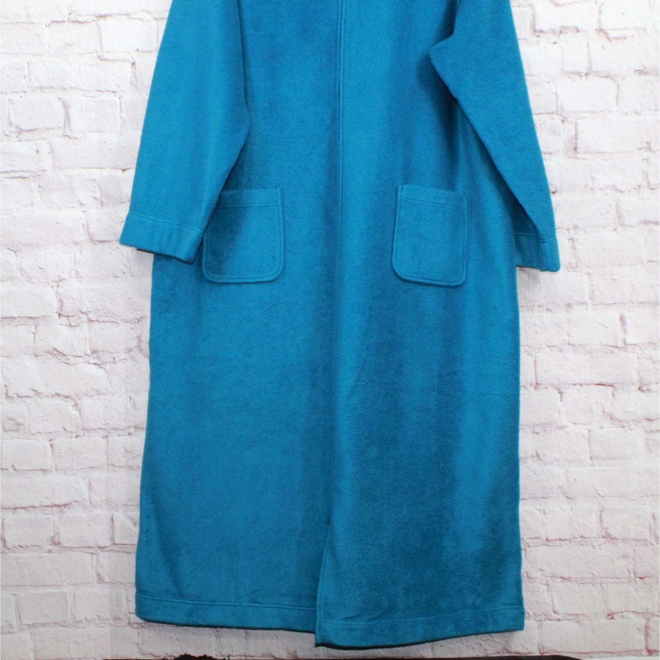 LL Bean Womens Winter Fleece Robe Long Patch Pockets Zip Front Polyester Blue 3X