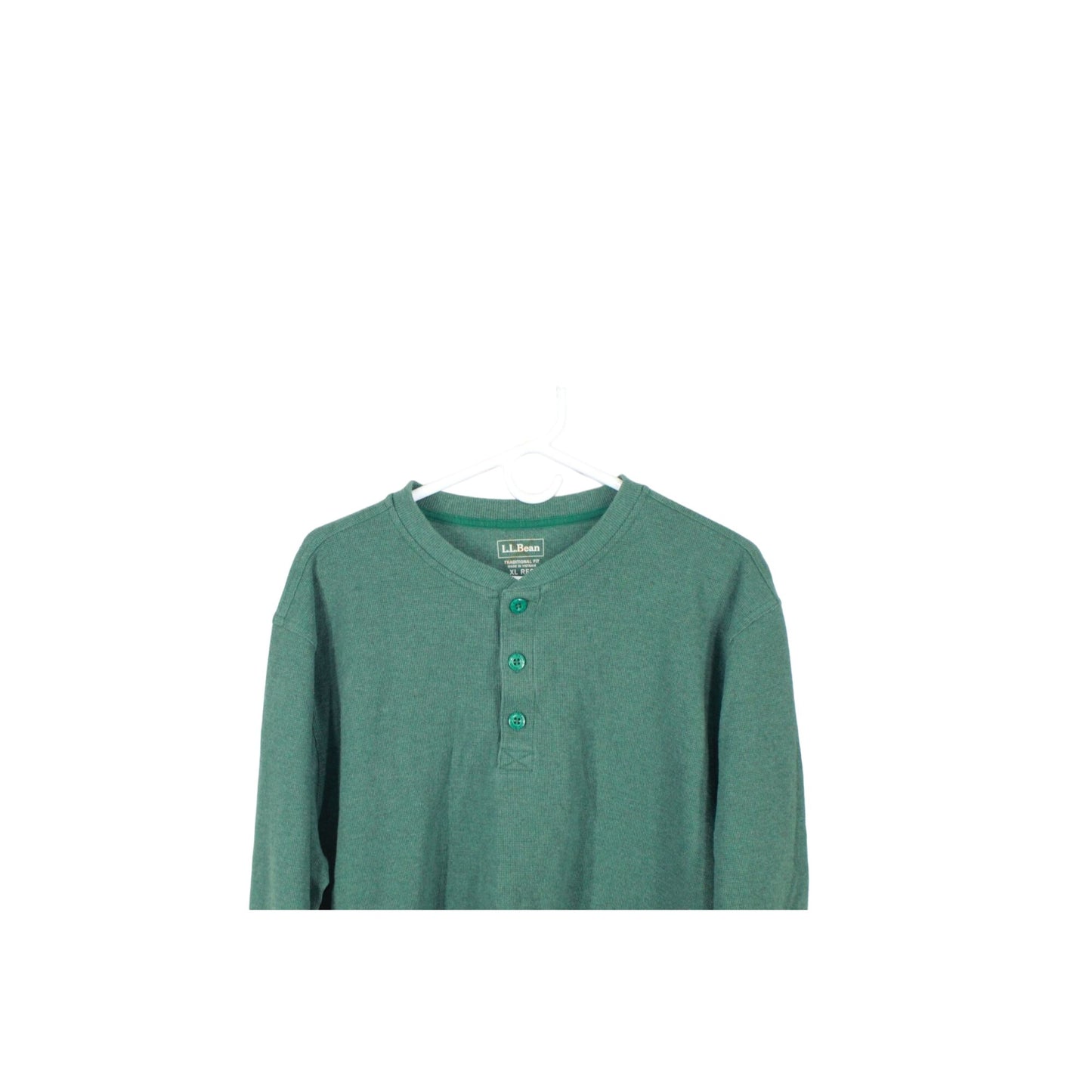 LL Bean Men's Unshrinkable Mini Waffle Henley Long-Sleeve Cotton Green XL