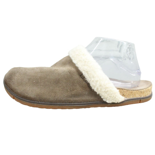 LL Bean Women's Go Anywhere Cozy Clog Fur Trim Suede Dark Cement Natural 10 M