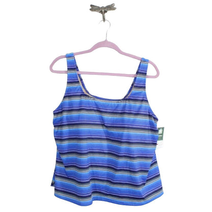 NEW LL Bean Womens Blue Nylon Striped Sunblocking Swimwear Top Size 20