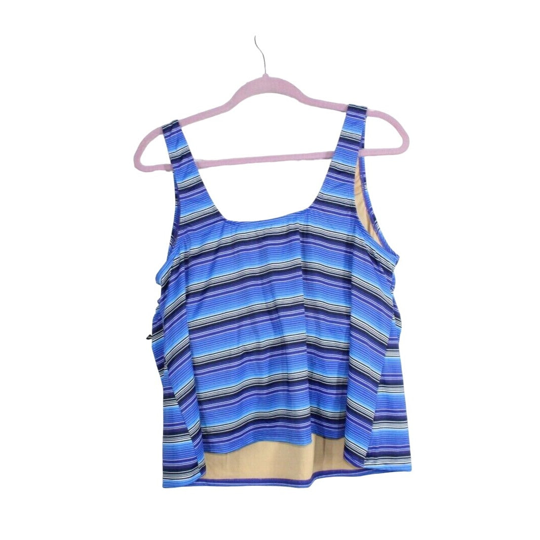 NEW LL Bean Womens Blue Nylon Striped Sunblocking Swimwear Top Size 20