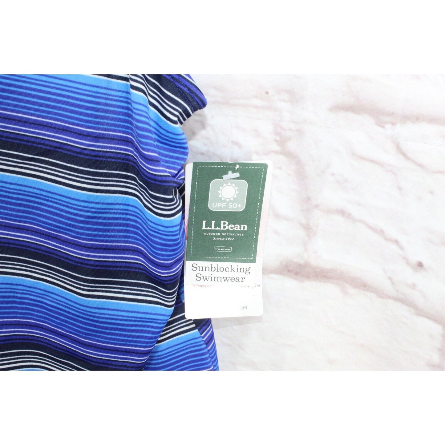 NEW LL Bean Womens Blue Nylon Striped Sunblocking Swimwear Top Size 20