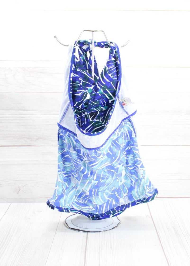 NWOT LL Bean Blue Mix-and-Match Swimwear Halter Tankini Top Print Size 4