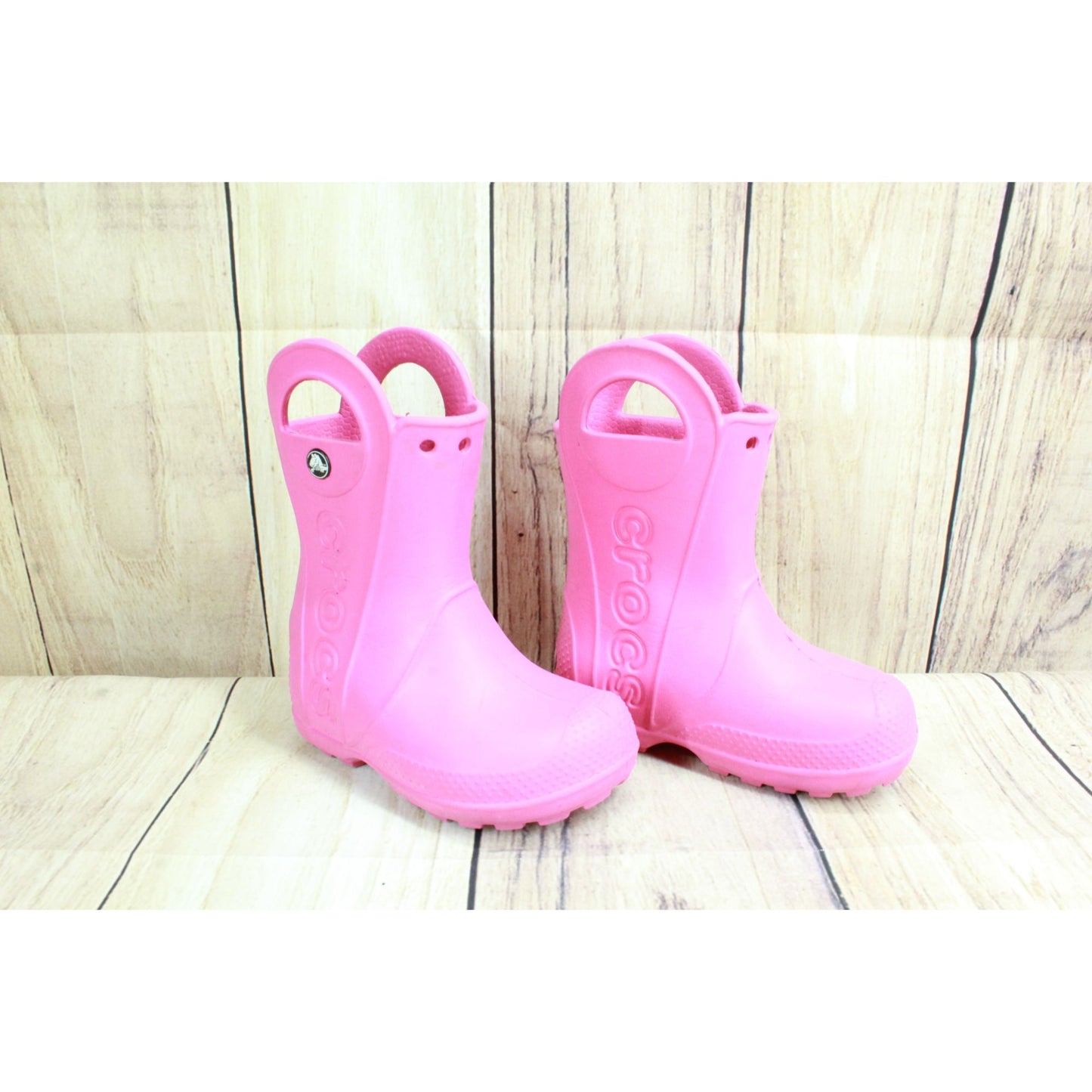 Crocs Handle It Kid's Pink Rubber Pull On Cozy Waterproof Rain Boots Size 8