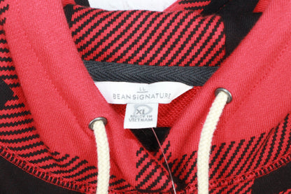 LL Bean Women's Signature Heritage Hooded Sweatshirt Cotton Red Buffalo Check XL