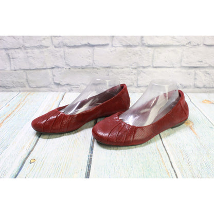 Earth Bellwether Women's Red Leather Slip On Casual Ballet Flat Shoes Size 10