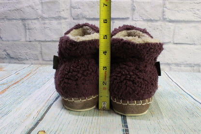 LL Bean Women's Dark Plum Polyester Fleece Lined Cozy Slipper Booties Size 8 M