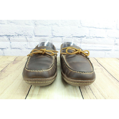 LL Bean Men's Brown Leather Flannel Lined Handsewn Moccasin Slippers Size 10 M