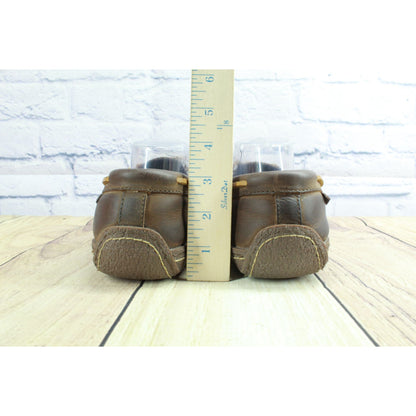 LL Bean Men's Brown Leather Flannel Lined Handsewn Moccasin Slippers Size 10 M