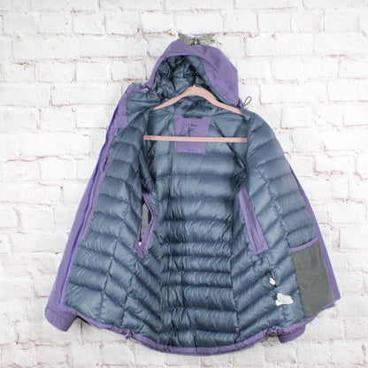 LL Bean Women's Waterproof Ultralight Down Hooded Winter Jacket Purple XS Pet