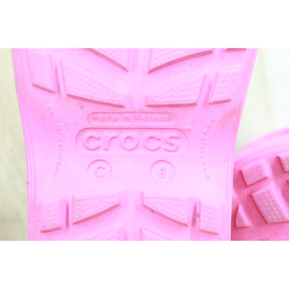 Crocs Handle It Kid's Pink Rubber Pull On Cozy Waterproof Rain Boots Size 8