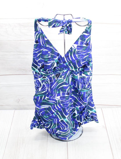 NWOT LL Bean Blue Mix-and-Match Swimwear Halter Tankini Top Print Size 4