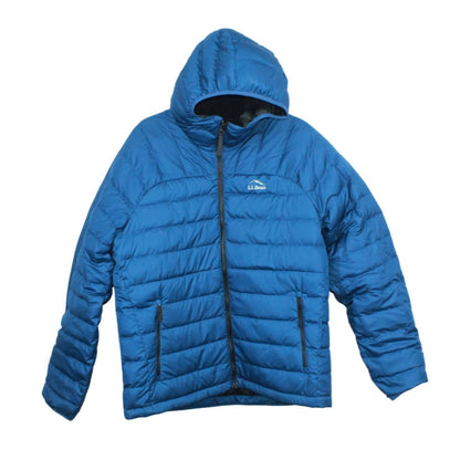 LL Bean Men's Beans Down Hooded Jacket Quilted Dark Marine Blue Size L