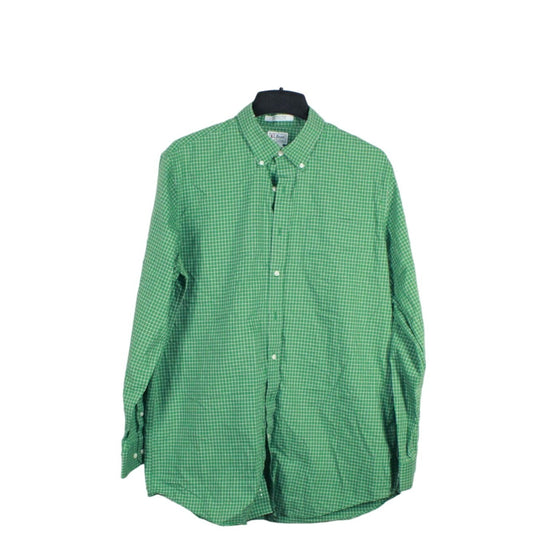 LL Bean Men's Wrinkle Free Kennebunk Sport Shirt Cotton Check Green Size L Tall