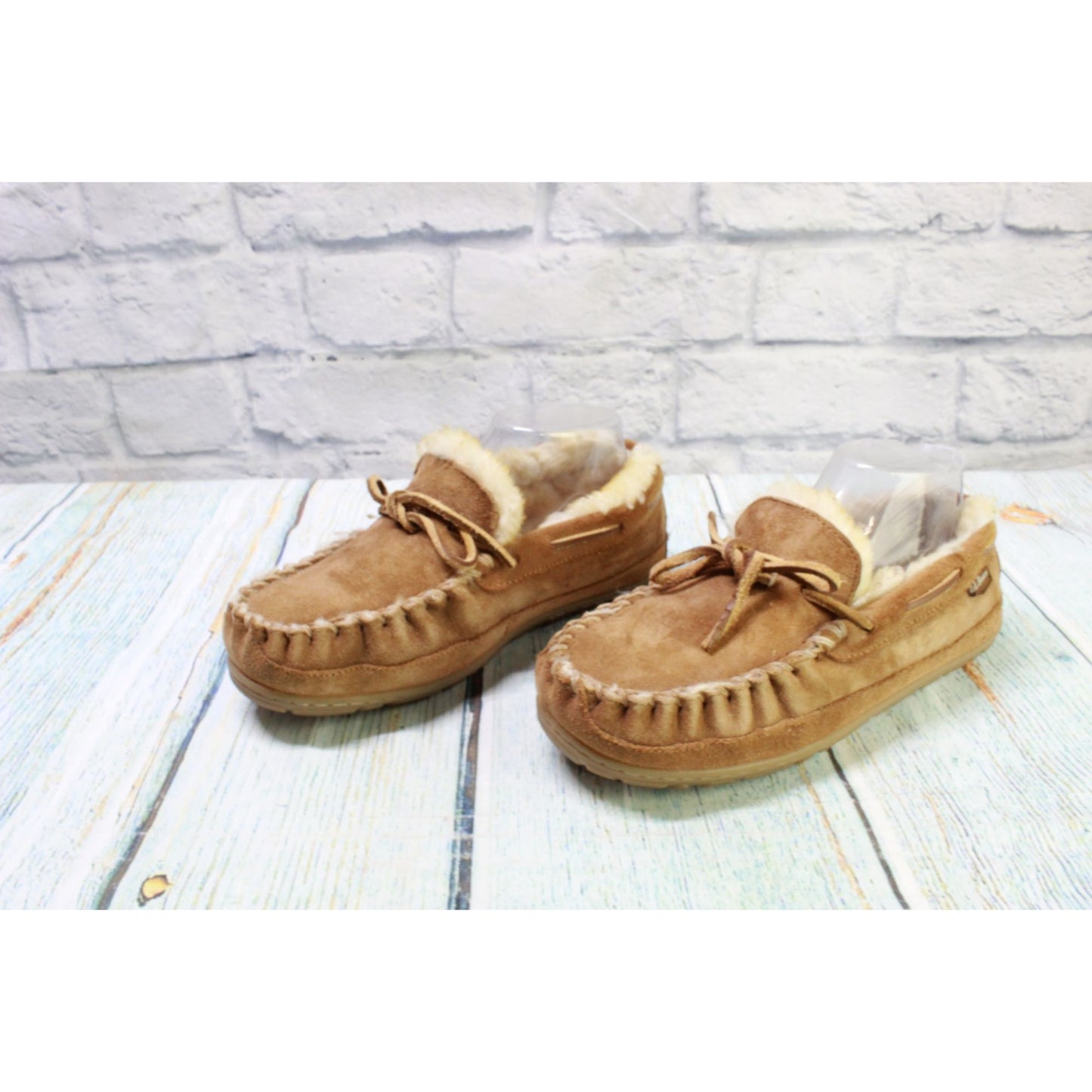 LL Bean Women's Brown Suede Wicked Good Shearling Lined Moccasin Slippers Size 7 M