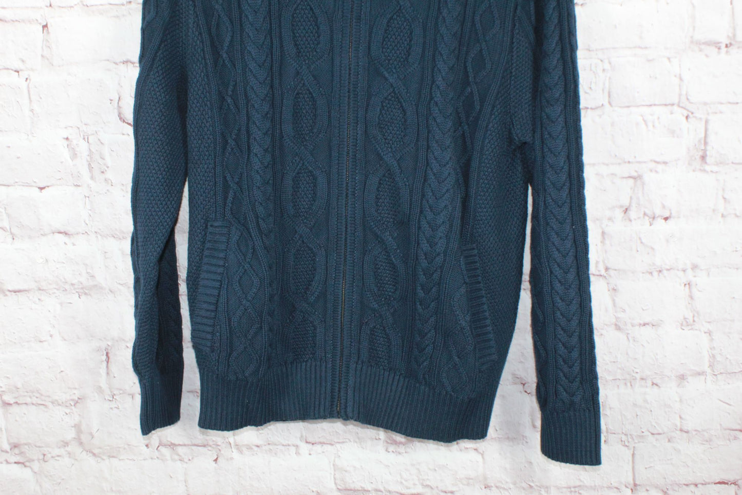 LL Bean Mens Heritage Soft Cotton Fisherman Sweater Full Zip Cotton Blue Size L