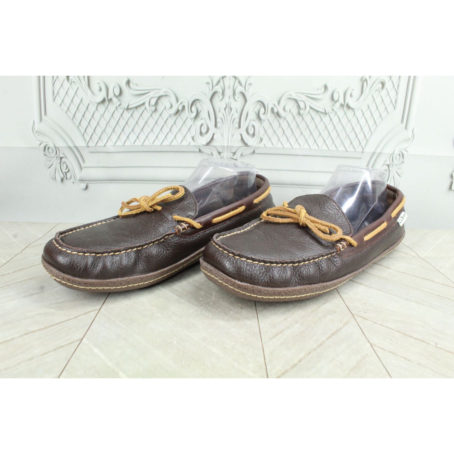 LL Bean Men's Handsewn Slippers Flannel Lined Soft Leather Brown Size 10 M