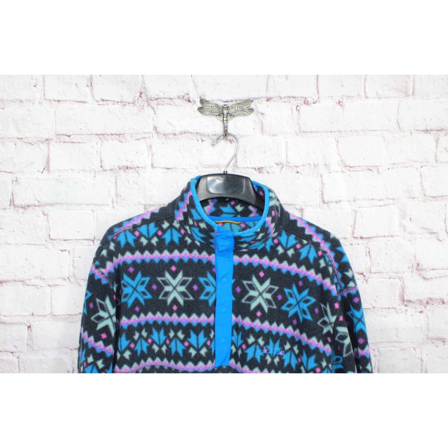 LL Bean Men's Black Aztec Nordic Fleece Quarter Snap Pullover Sweater Size XL