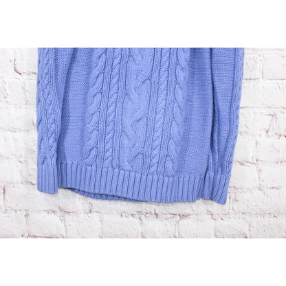 LL Bean Women's Double L Mixed Cable Sweater Crewneck Cotton Larkspur Size M