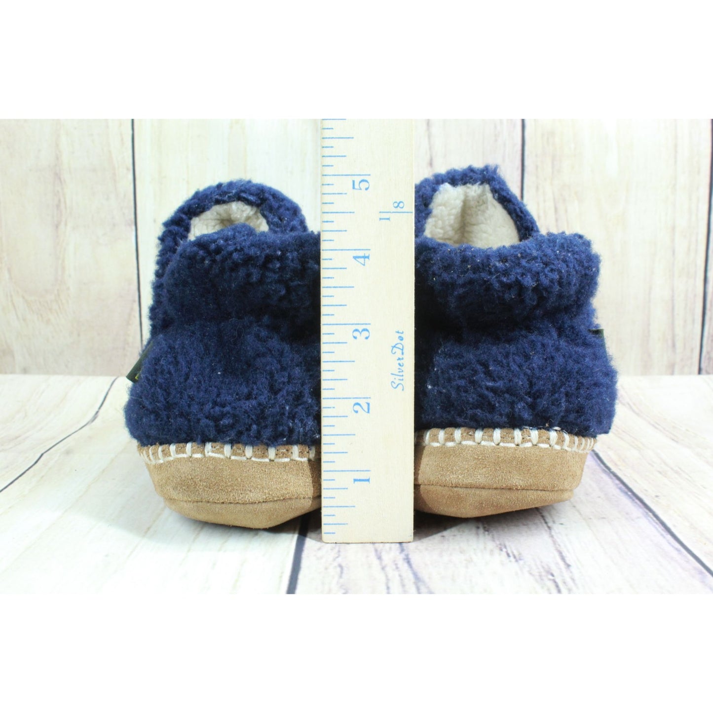 LL Bean Kids Blue Polyester Wicked Good Fleece Lined Cozy Slipper Booties Sz 3-4