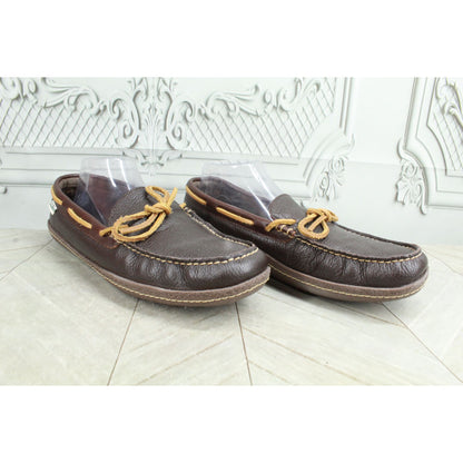 LL Bean Men's Handsewn Slippers Flannel Lined Soft Leather Brown Size 10 M