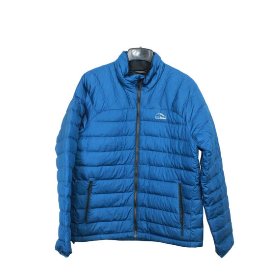 LL Bean Men's Beans Down Jacket Full Zip Quilted Fleece Lined Polyester Blue L