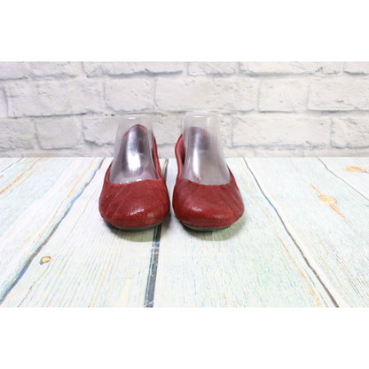 Earth Bellwether Women's Red Leather Slip On Casual Ballet Flat Shoes Size 10