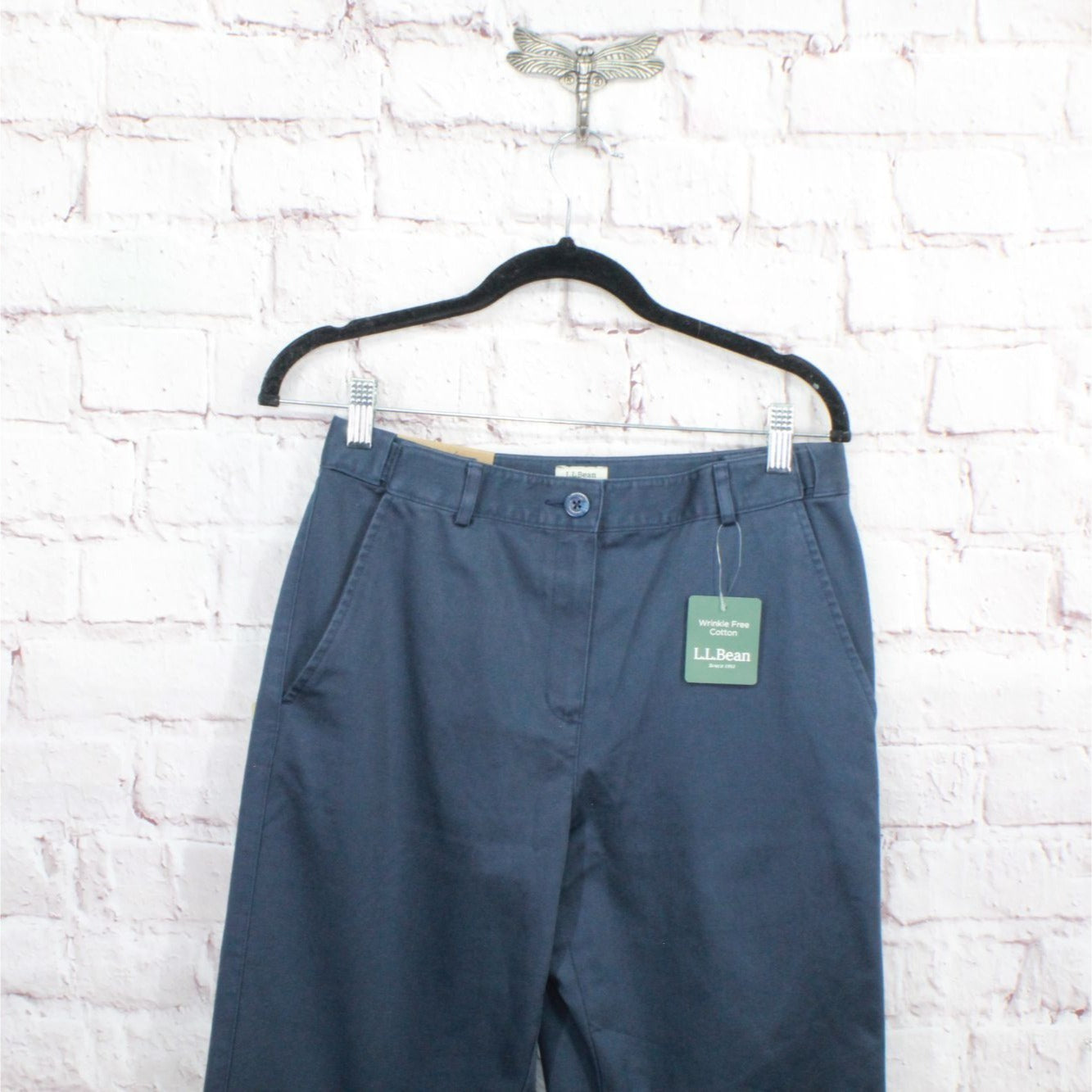 NWT! LL Bean Women's Wrinkle Free Bayside Twill Pants High Rise Cotton Navy 4