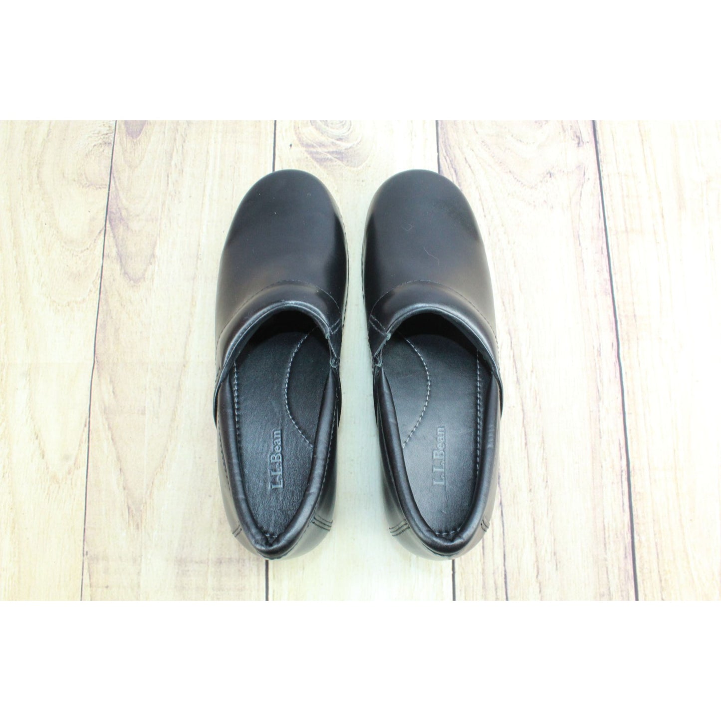 LL Bean Women's Classic Black Leather Slip On Nursing Clogs Size 8.5 M