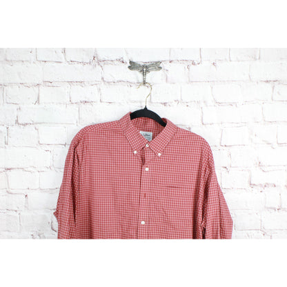 LL Bean Mens Wrinkle Free Kennebunk Sport Shirt Traditional Fit Check Red L Tall