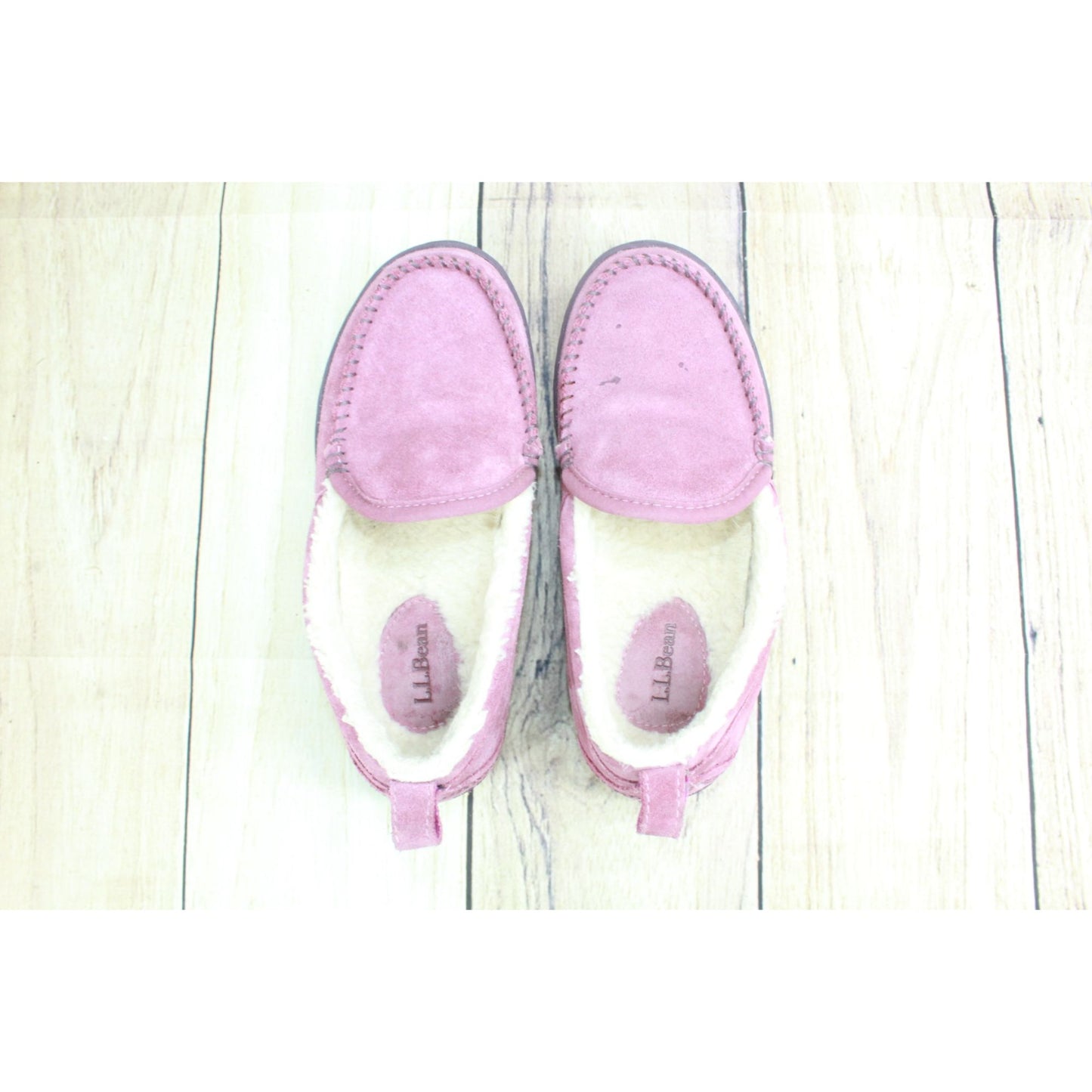 LL Bean Women's Pink Suede Fleece Lined Mountain Moccasin Slippers Size 6 M