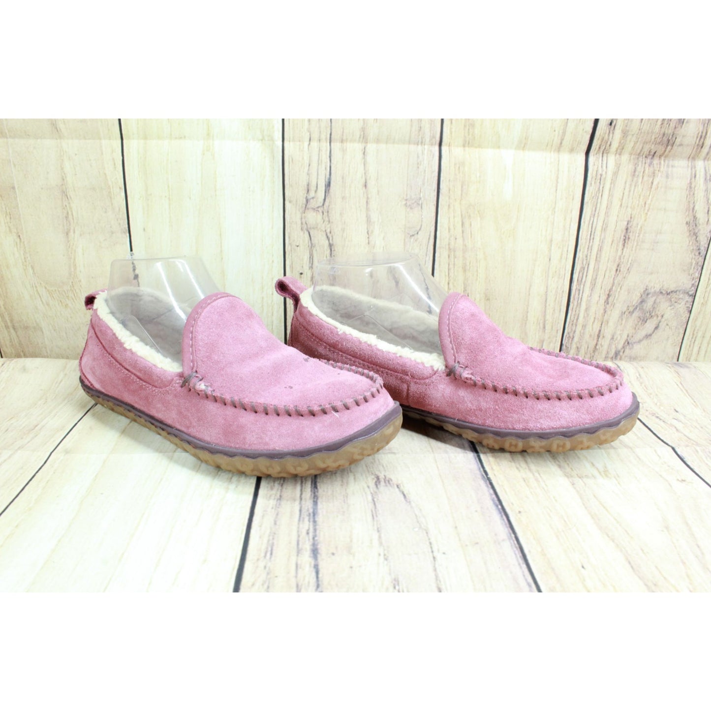 LL Bean Women's Pink Suede Fleece Lined Mountain Moccasin Slippers Size 6 M