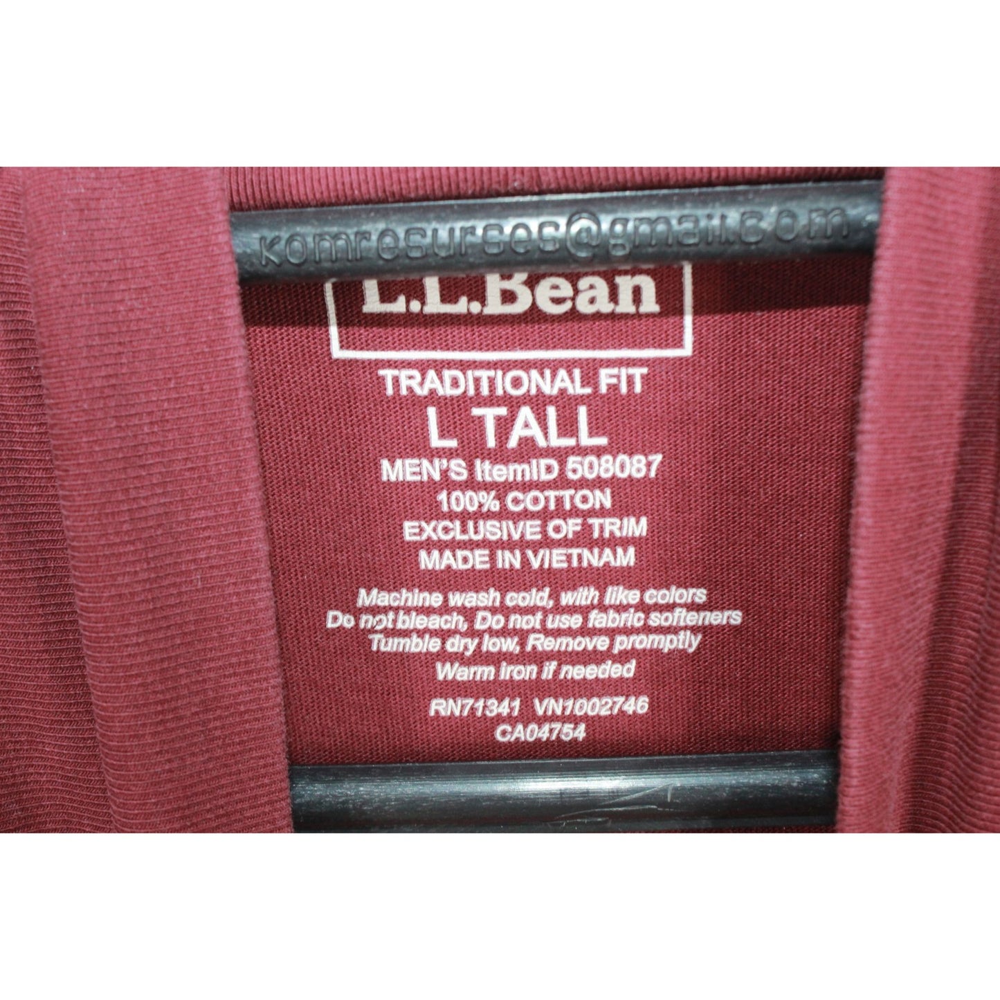 LL Bean Men's Carefree Unshrinkable Mockneck Shirt Cotton Red Size L Tall