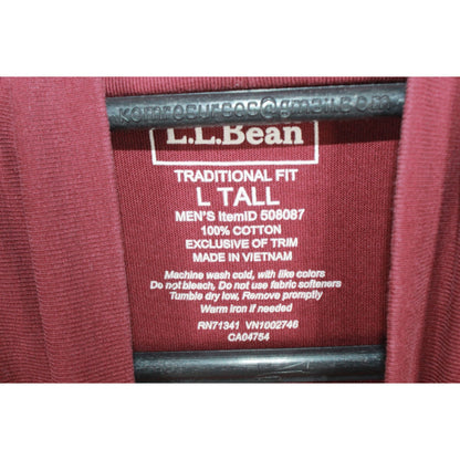 LL Bean Men's Carefree Unshrinkable Mockneck Shirt Cotton Red Size L Tall