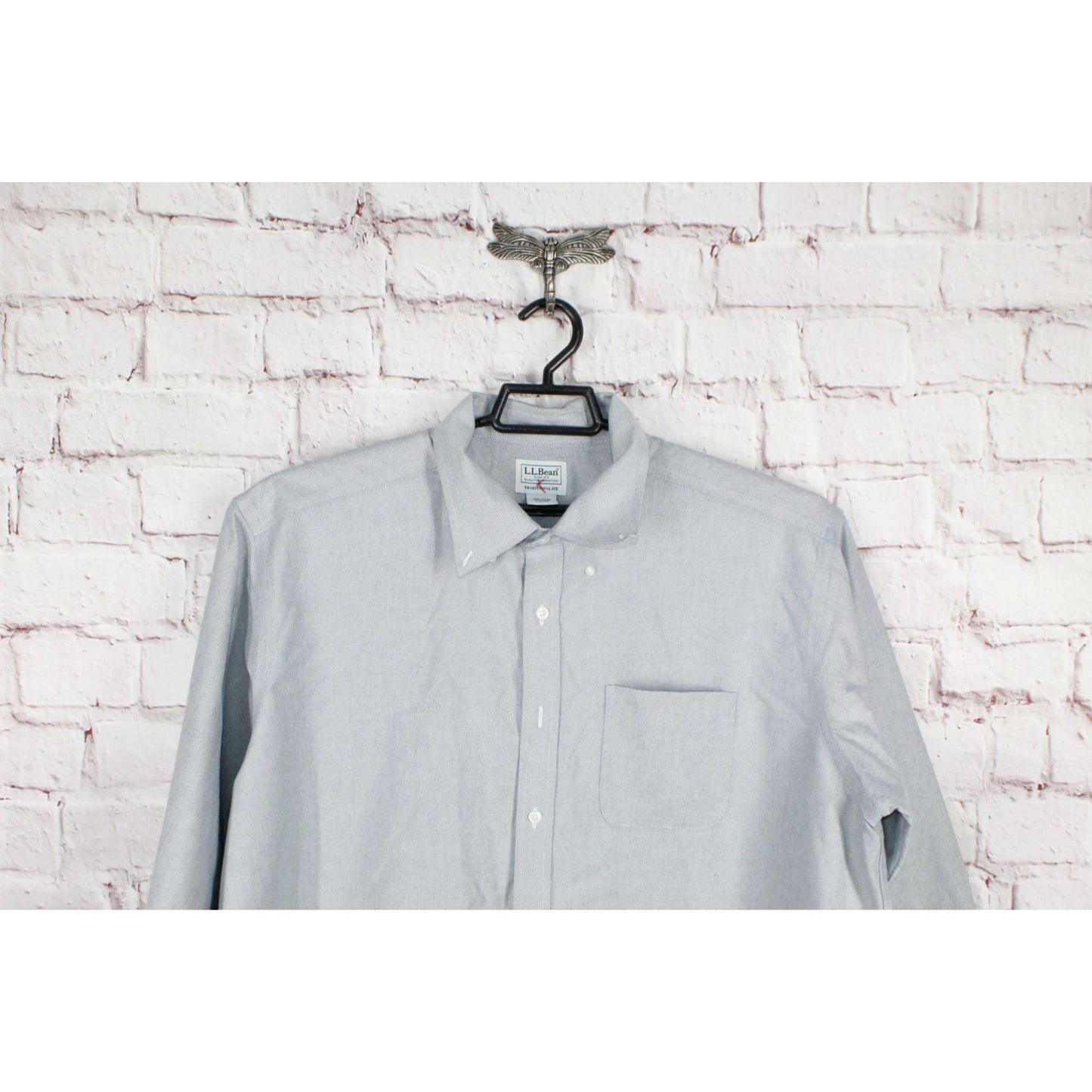 LL Bean Mens Wrinkle Free Classic Oxford Shirt Traditional Fit Gray 17 1/2- 33