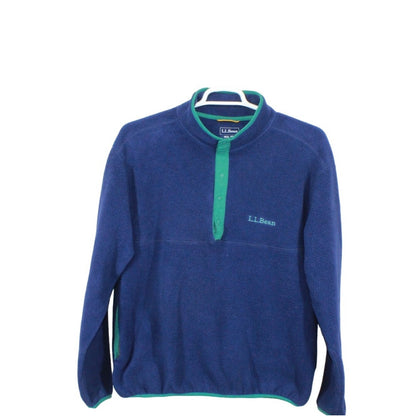 LL Bean Unisex Classic Fleece Pullover Sweater Snap Front Oversized Blue MXL