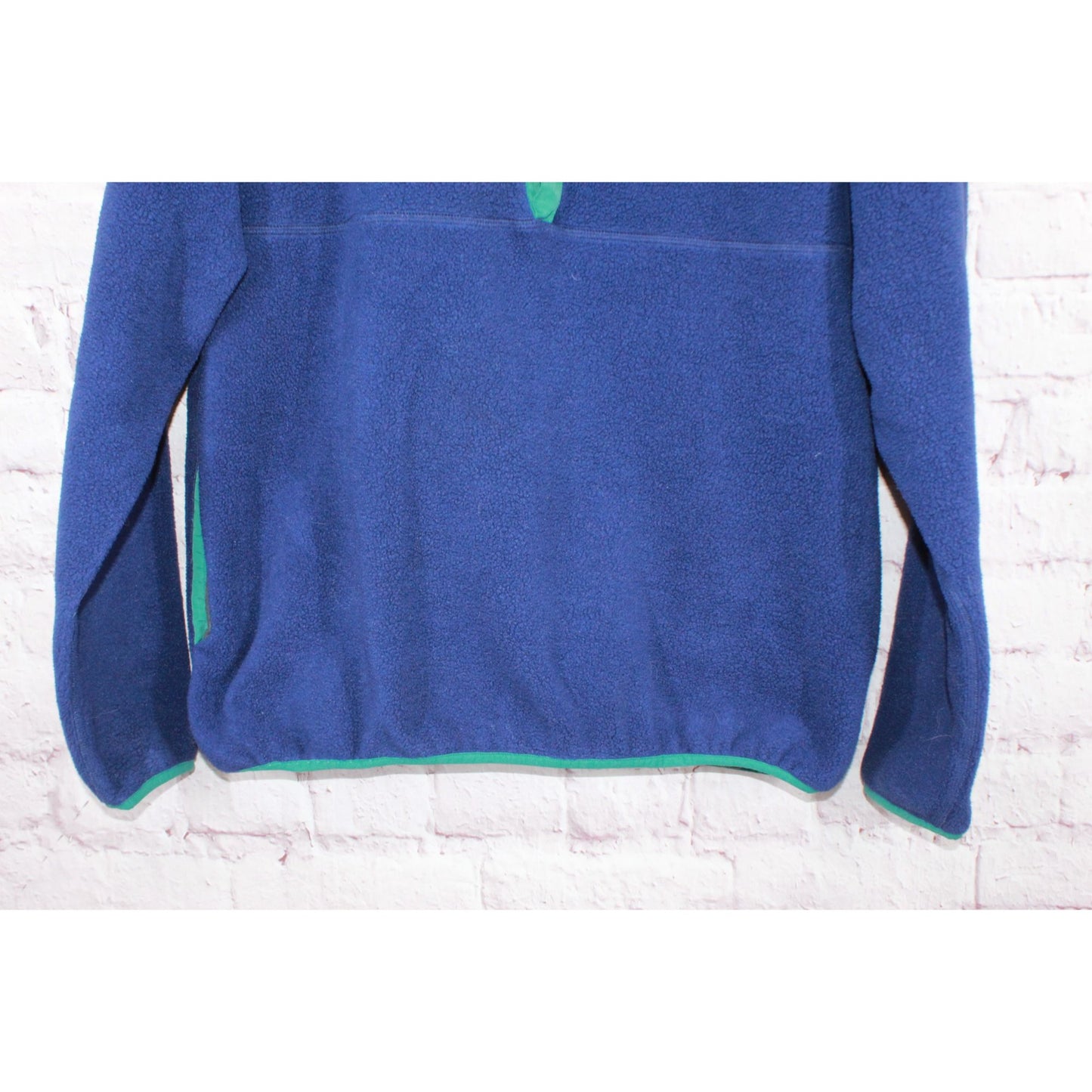 LL Bean Unisex Classic Fleece Pullover Sweater Snap Front Oversized Blue MXL