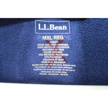 LL Bean Unisex Classic Fleece Pullover Sweater Snap Front Oversized Blue MXL