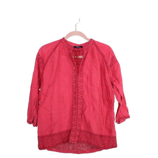 Madewell Womens Red Cotton Long Sleeve Embroidered Tops Size L