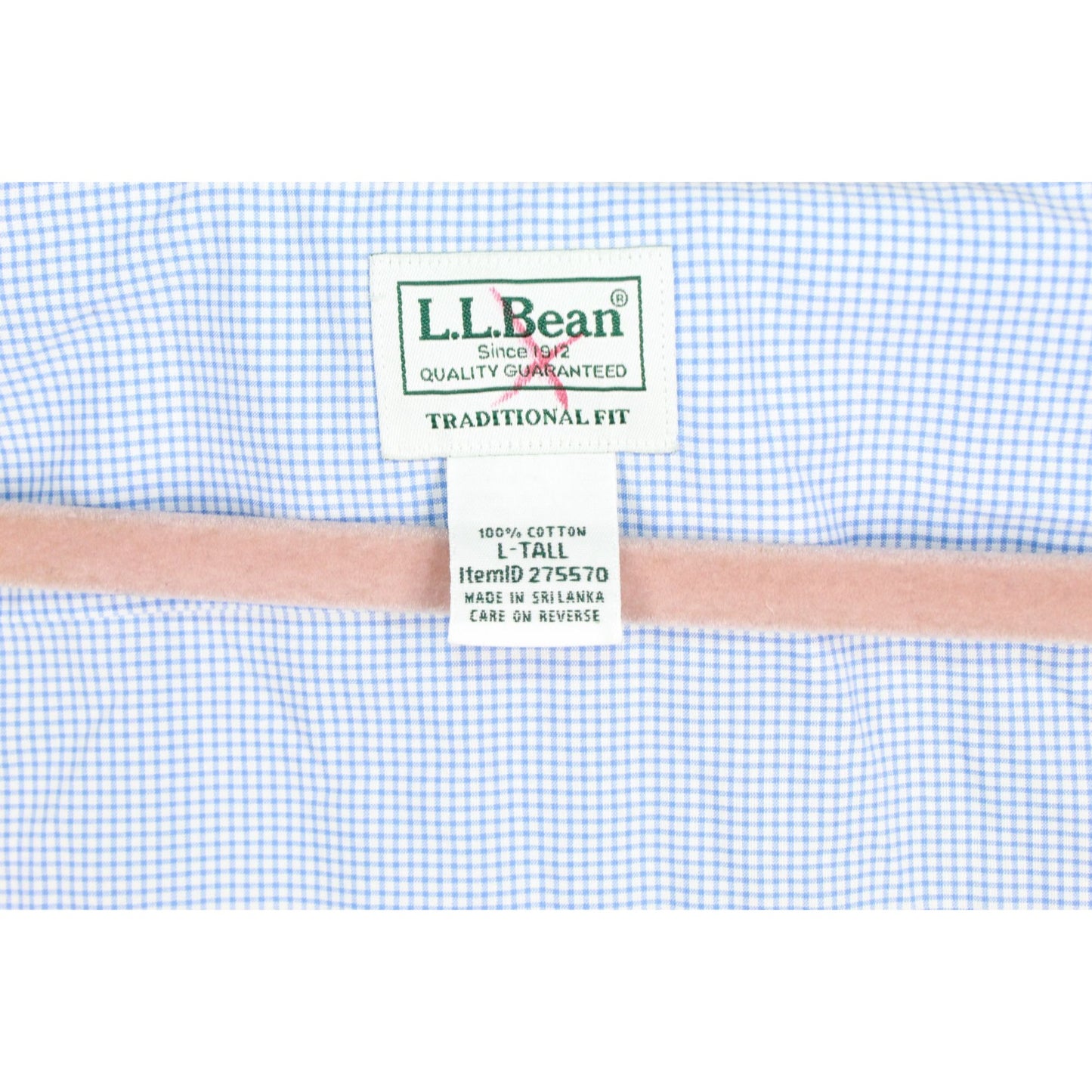 LL Bean Men's Wrinkle Free Kennebunk Shirt Traditional Fit Check Blue L Tall