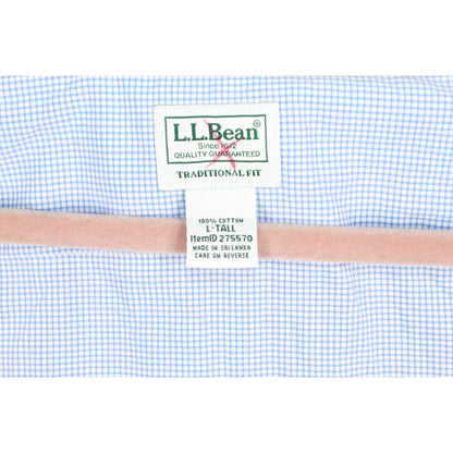 LL Bean Men's Wrinkle Free Kennebunk Shirt Traditional Fit Check Blue L Tall