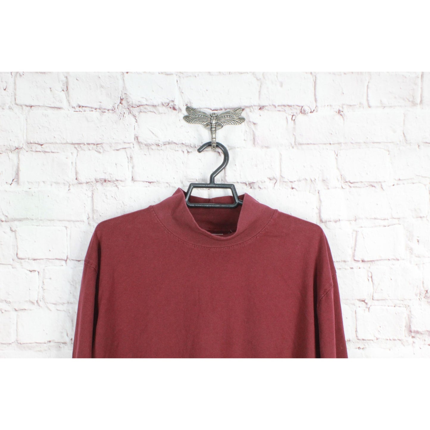 LL Bean Men's Carefree Unshrinkable Mockneck Shirt Cotton Red Size L Tall