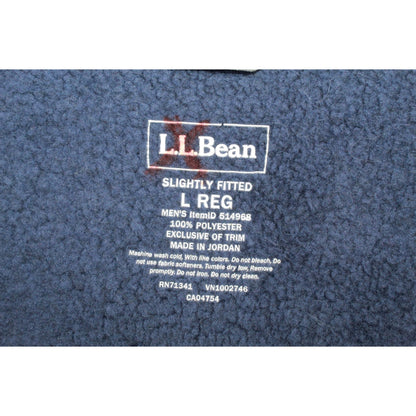 LL Bean Mens Beans Sweater Fleece Shirt Jacket Snap Placket Polyester Blue Large