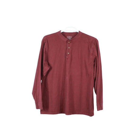 LL Bean Men's Carefree Unshrinkable Tee Traditional Fit Long-Sleeve Henley Red L