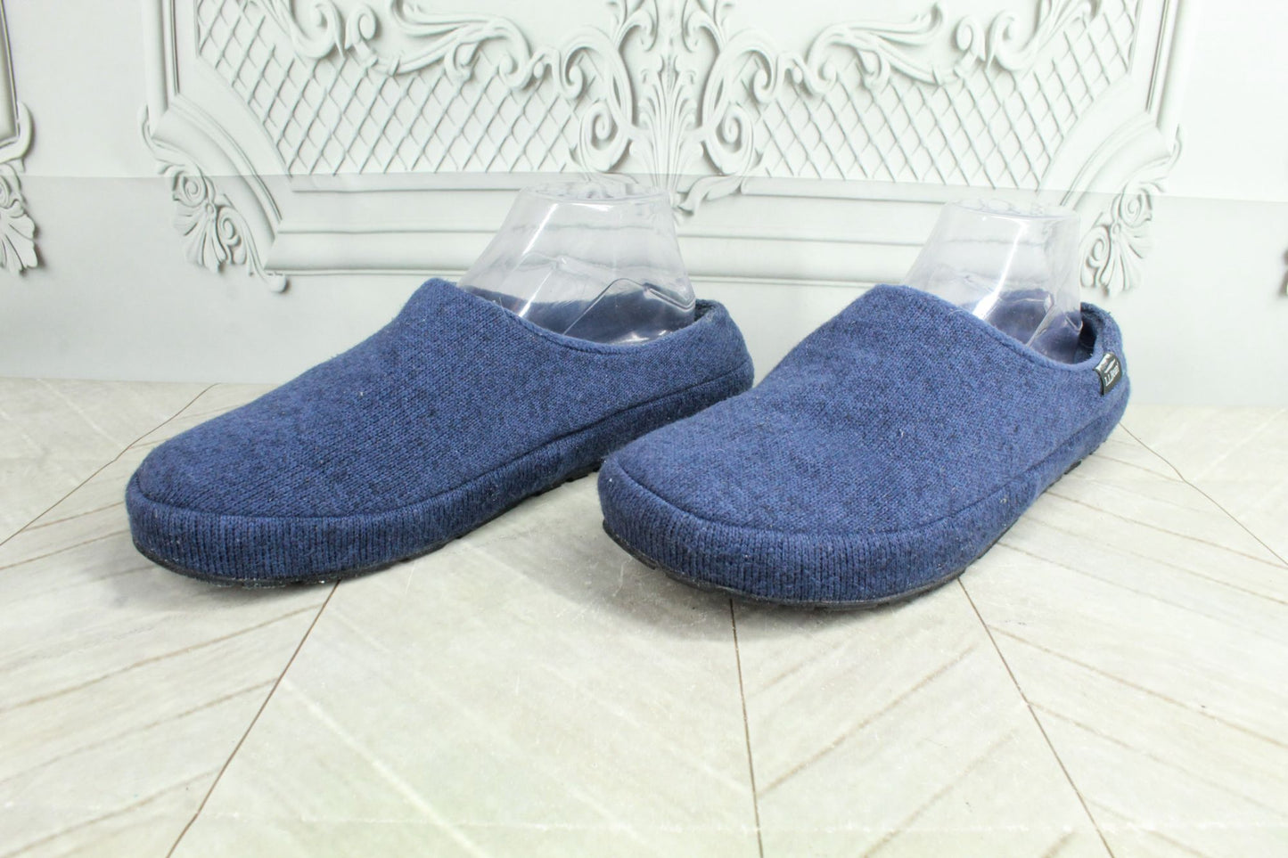 LL Bean Women's Blue Sweater Knit Fleece Lined Comfort Cozy Slipper Scuffs 11 M