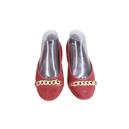 Vionic Pera Women's Red Suede Slip On Gold Chain Casual Ballet Flats Size 6 Wide