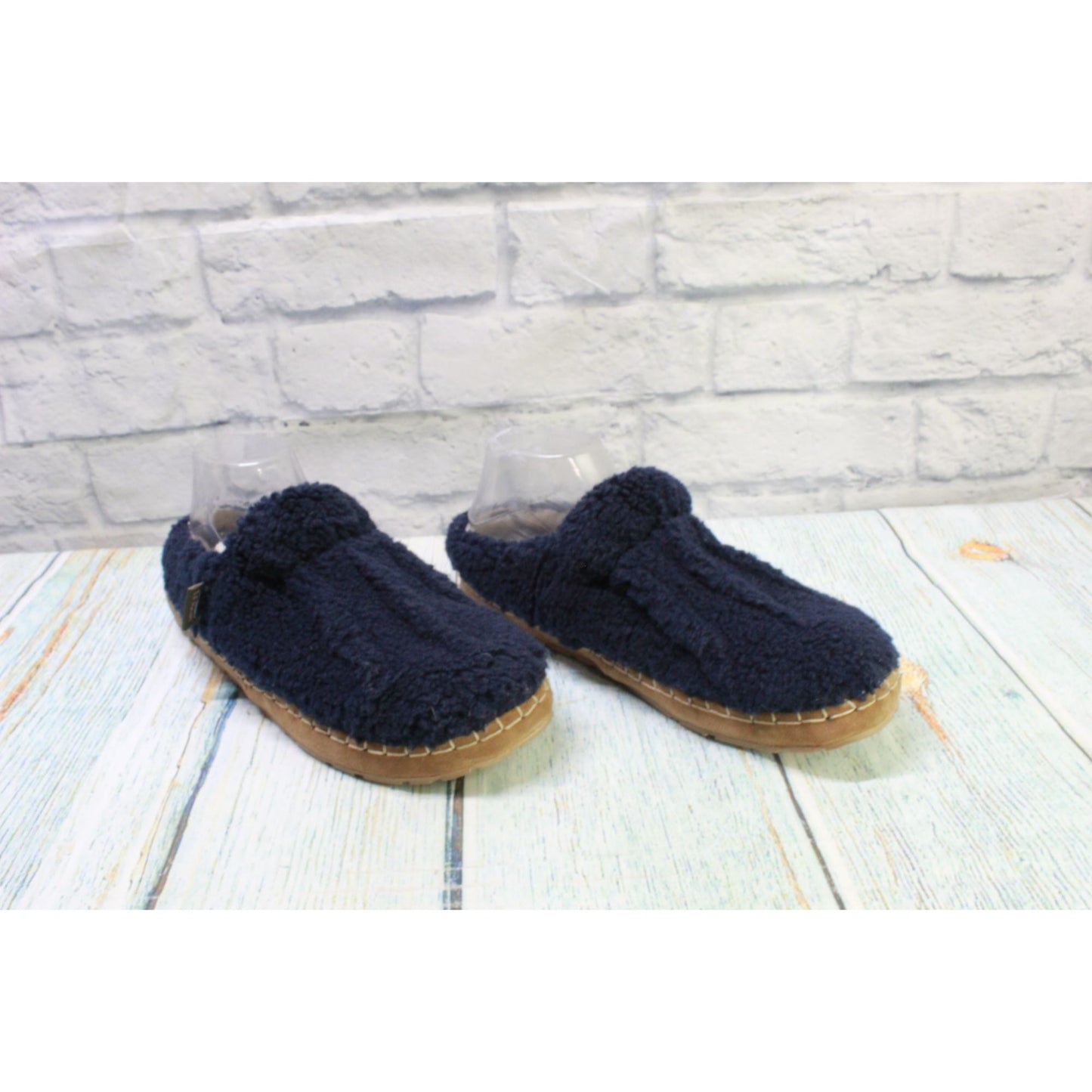 LL Bean Women's Blue Polyester Wicked Good Shearling Lined Cozy Slippers Sz 10 M