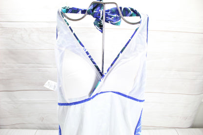 NWOT LL Bean Blue Mix-and-Match Swimwear Halter Tankini Top Print Size 4